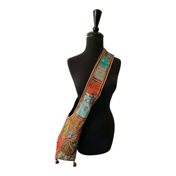 Patchwork Hippie Hobo Bag Boho Crossbody Distressed Festival Art To Wear Funky - Picture 1 of 9